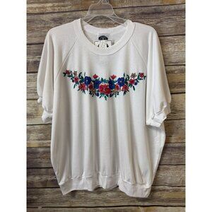 Classic Essentials Womens Plus Size Top 24 White Floral Short Sleeve‎ NWT